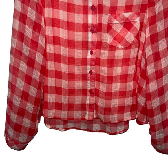 Free People Red and White Checkered Button Down Shirt - Picture 5 of 7